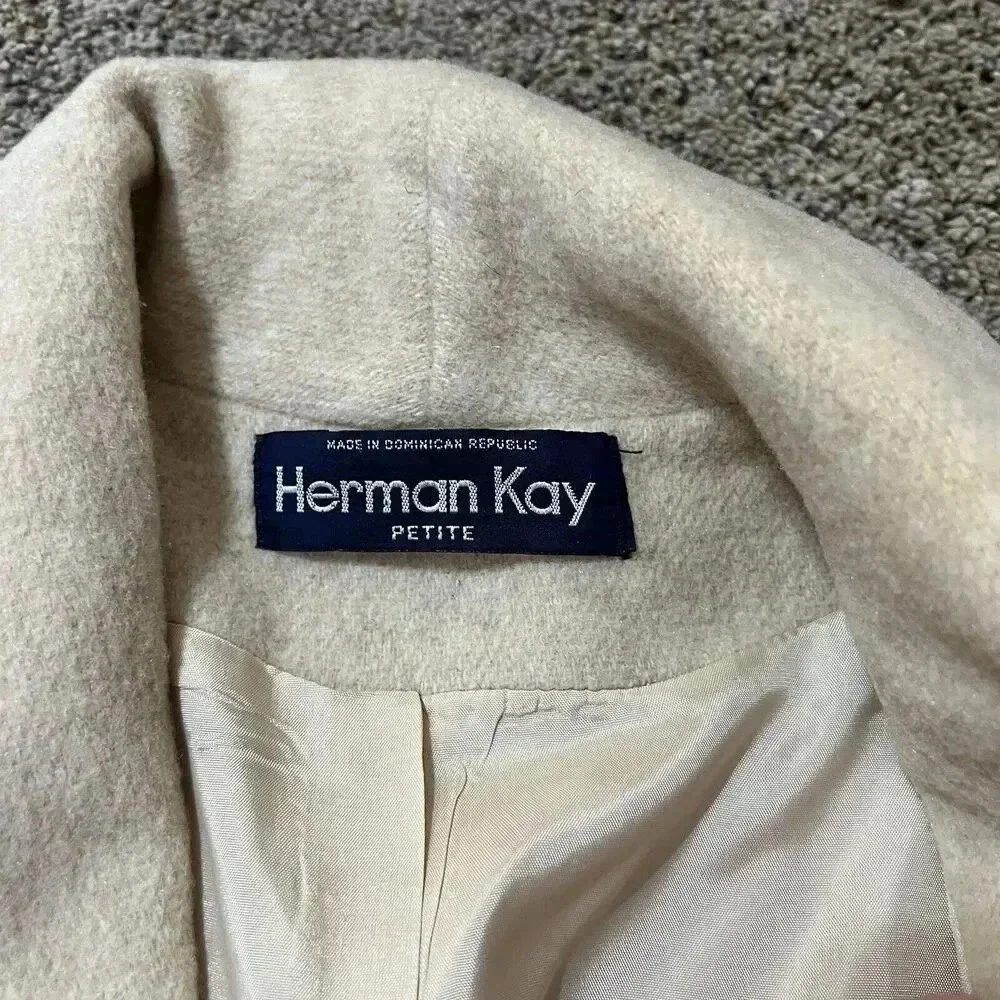 VINTAGE HERMAN KAY Wool Trench Pea Coat Gold Button Classic Oversized Preppy 90s
